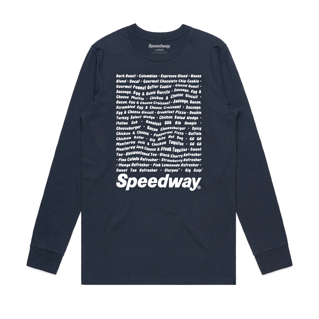 Speedway t-shirt with a grocery list graphic